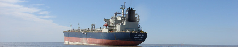 Buque de carga navegando frente a Bahía Blanca